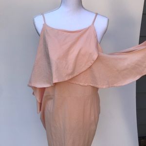 ASOS ruffle body con off the shoulder peach dress